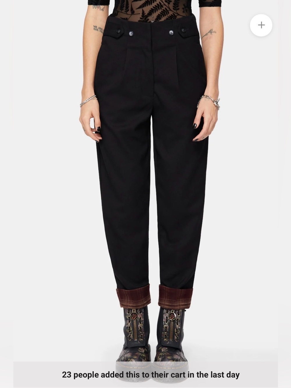 NWT Disturbia Loura Tapered Leg Check Turn Up Trousers black size US 14